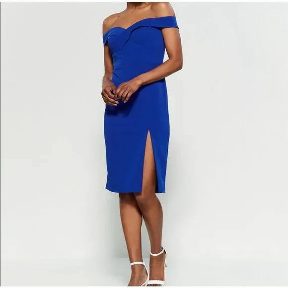 Aiden Mattox royal blue off the shoulder side slit sheath dress size 2 - Picture 1 of 14